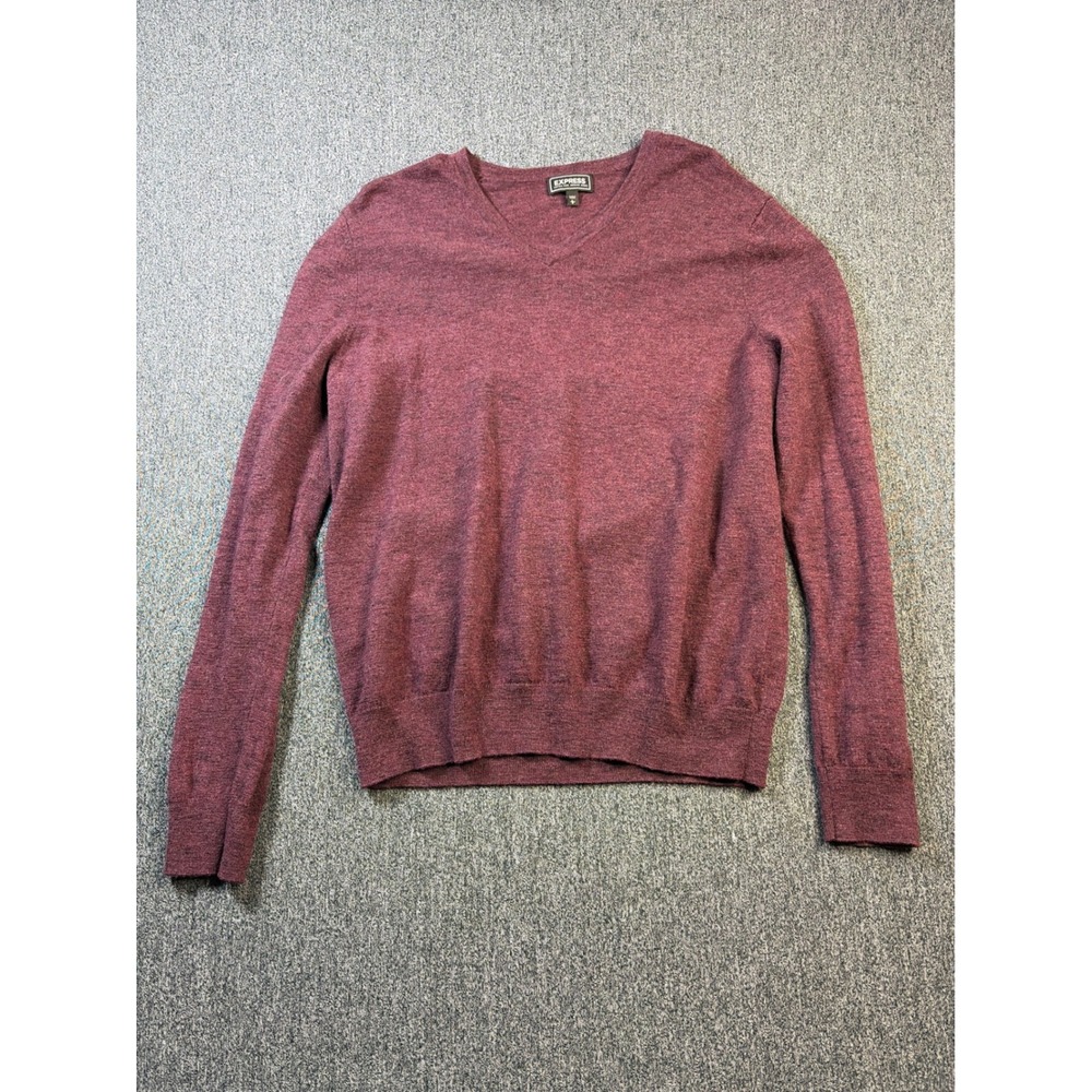 Express Mens Extra Fine Merino‎ Wool V-Neck Sweater Burgundy Heather Large L